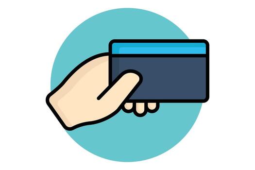 card payment colored outline icon hand holding credit card icon related to bill and payment business elements illustration vector